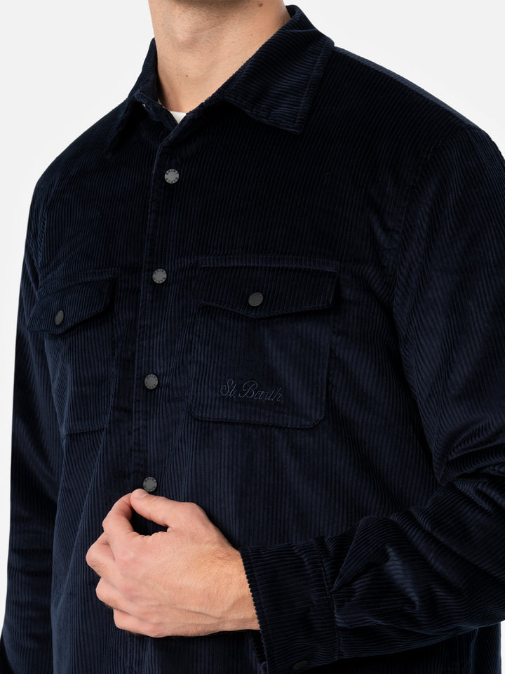 Man navy blue corduroy overshirt Chalet with St. Barth embroidery - MC2 Saint Barth