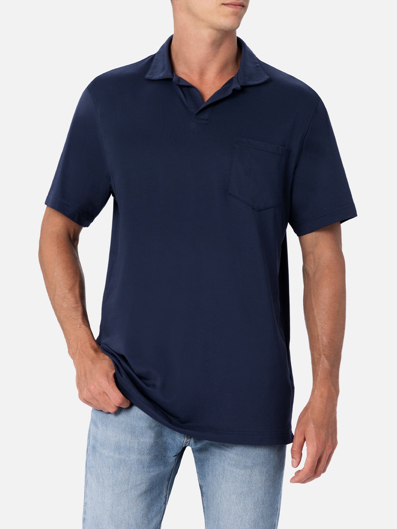 Man navy blue technical piquet polo shirt Camber