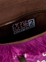 Fuchsiafarbene Colette-Handtasche aus Samtstepp mit Fransen