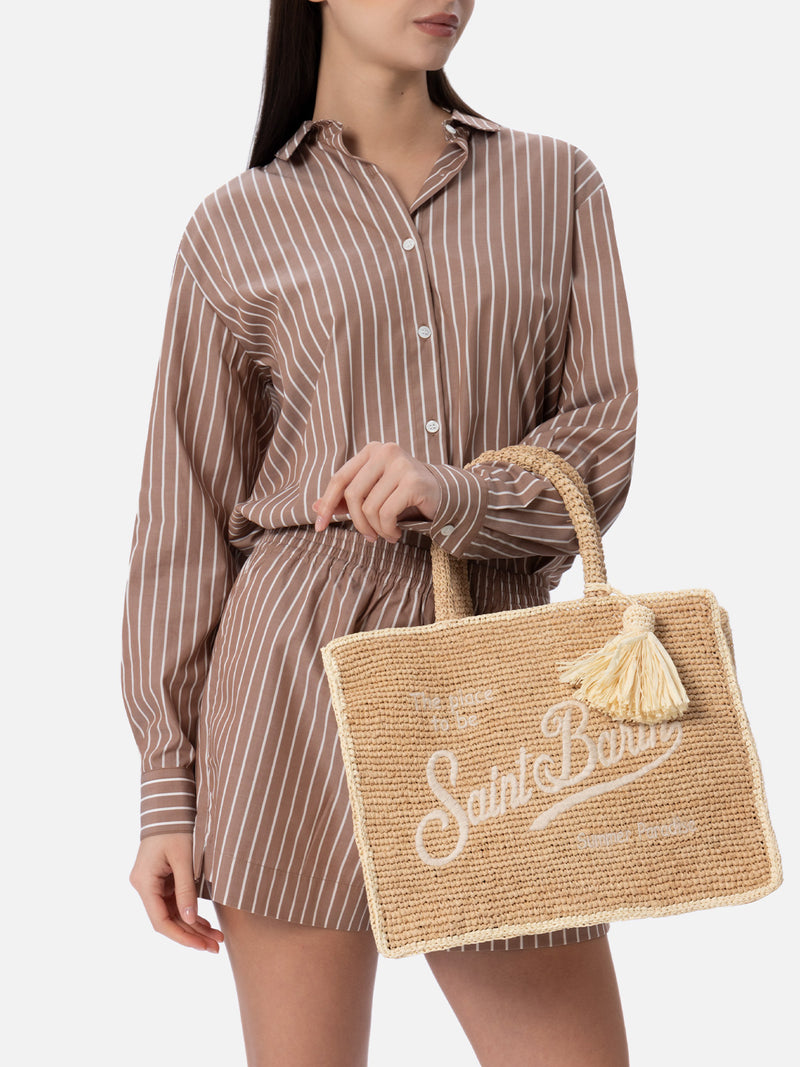 Natural beige Colette Raffia handbag with embroidery