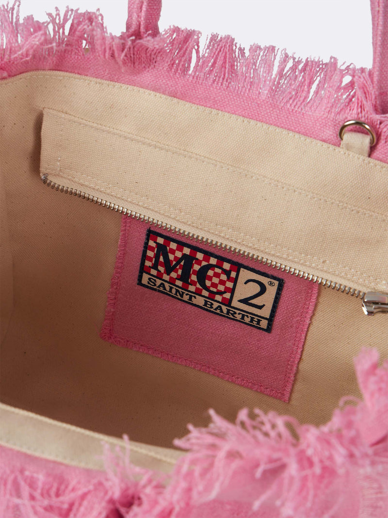 Pink Colette Linen handbag with Saint Barth logo print