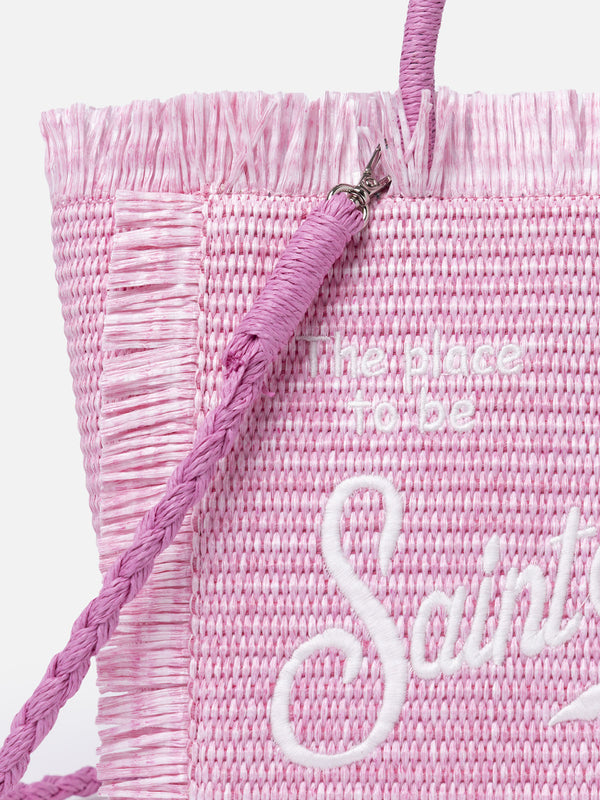 Rosafarbene Colette Straw-Handtasche mit Stickerei