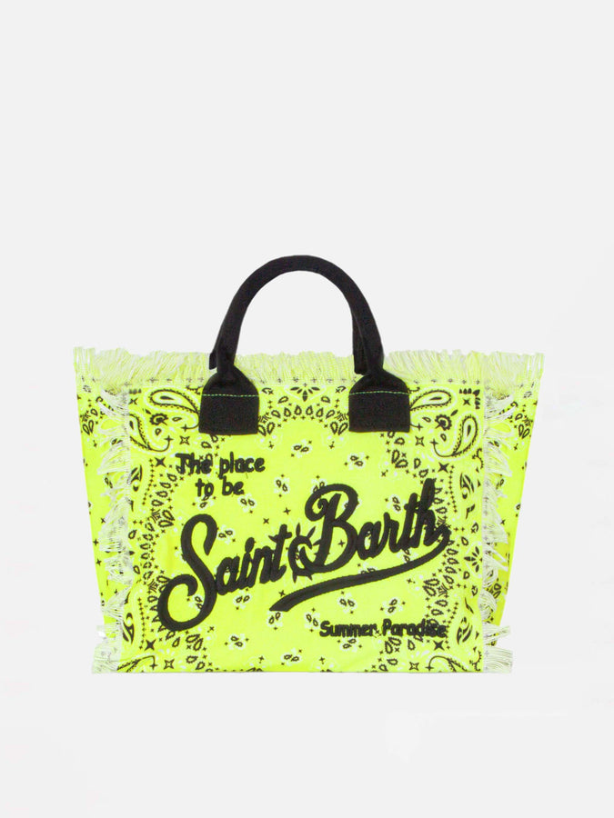 Mc2 Saint Barth Borsa Colette in canvas di cotone con stampa bandana giallo fluo