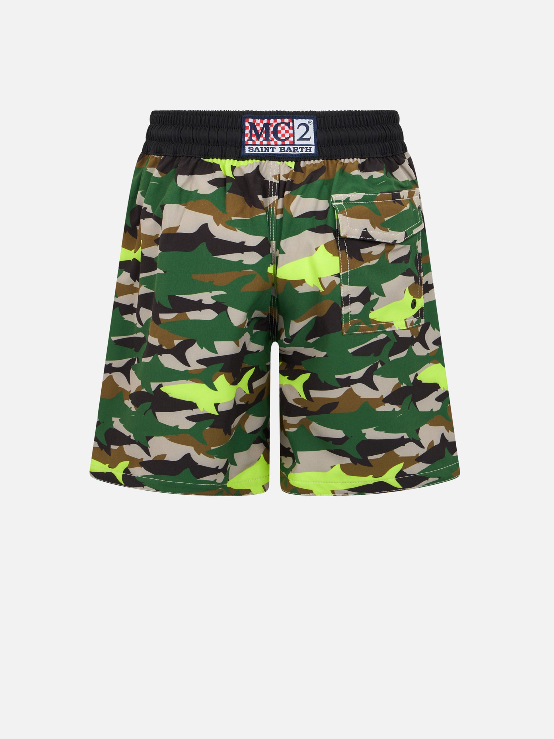 Boy Comfort Surf Jr swim shorts with camo shark print - MC2 Saint Barth