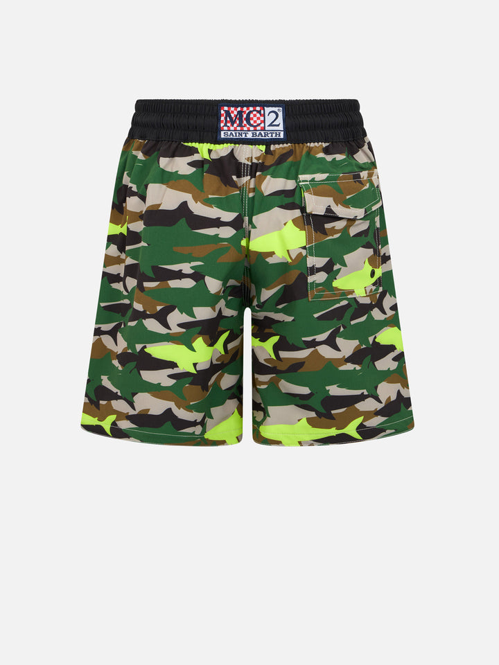 Boy Comfort Surf Jr swim shorts with camo shark print - MC2 Saint Barth