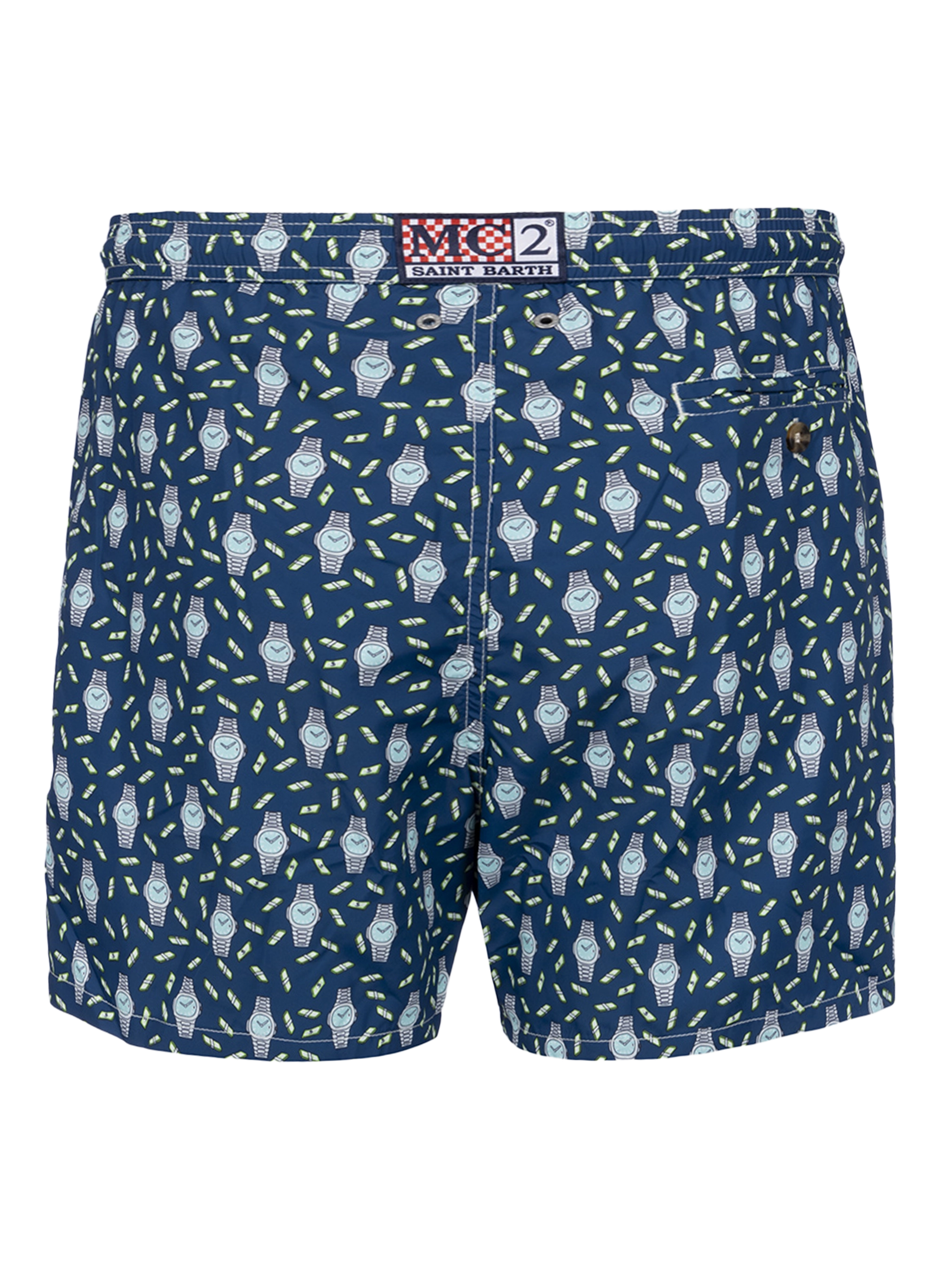 Man lightweight fabric swim-shorts Lighting Micro Fantasy with watches print - MC2 Saint Barth