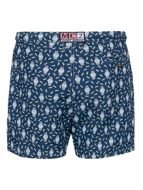 Man lightweight fabric swim-shorts Lighting Micro Fantasy with watches print - MC2 Saint Barth