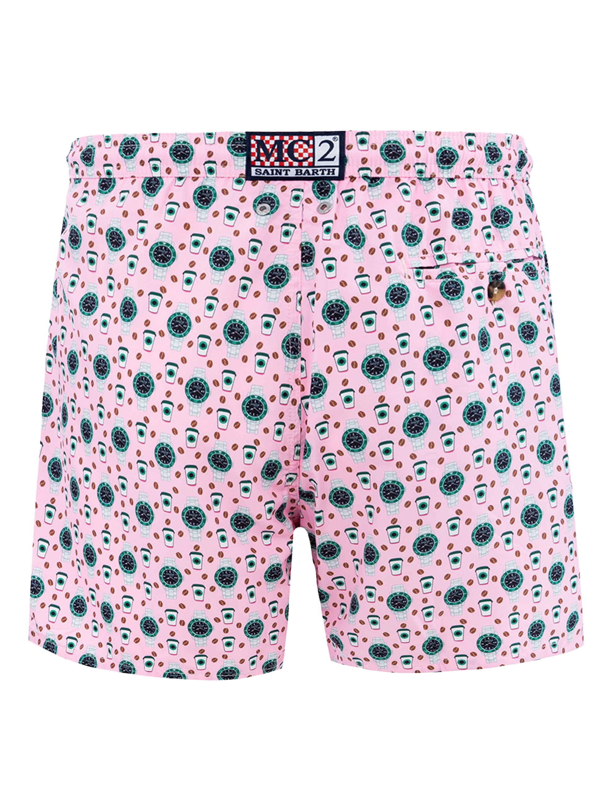 Man lightweight fabric swim-shorts Lighting Micro Fantasy with watches print - MC2 Saint Barth