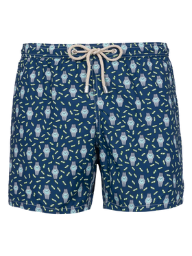 Man lightweight fabric swim-shorts Lighting Micro Fantasy with watches print - MC2 Saint Barth