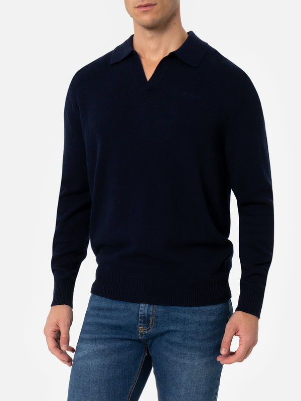 Marineblauer Herrenpullover mit Polokragen und Kaschmirmischung Covent