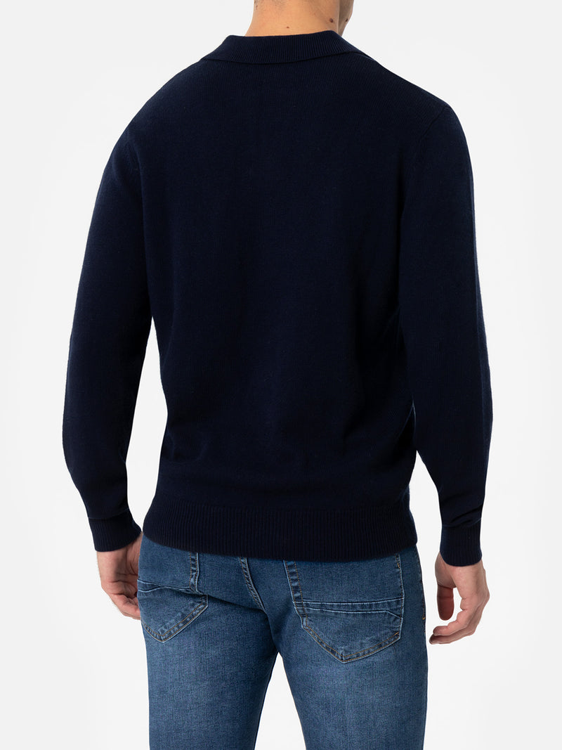 Marineblauer Herrenpullover mit Polokragen und Kaschmirmischung Covent