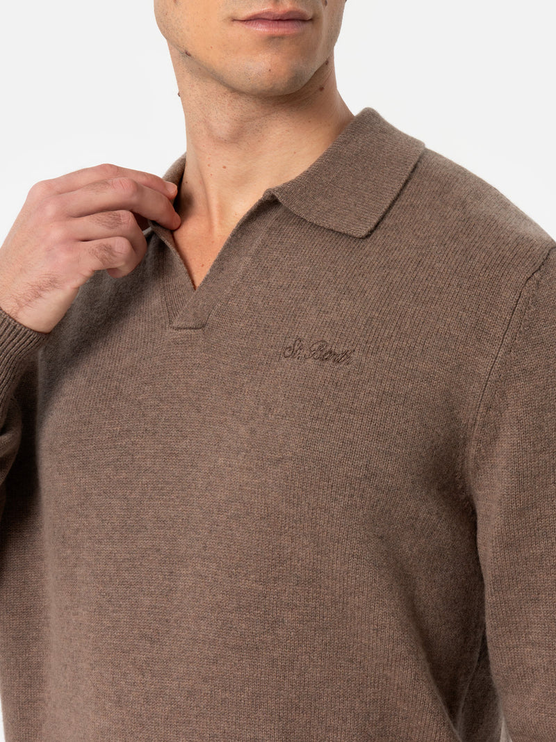 Maglione da uomo in misto cashmere con collo a polo Covent