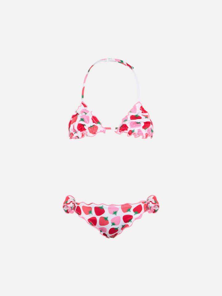 Girl classic triangle bikini Cris with strawberry print - MC2 Saint Barth