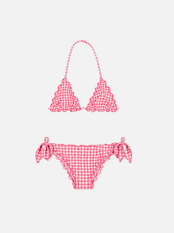 Girl triangle bikini with pink gingham print