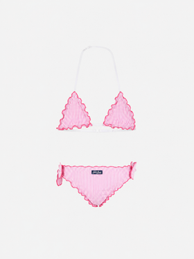 Bikini triangular de seersucker a rayas para niña 
