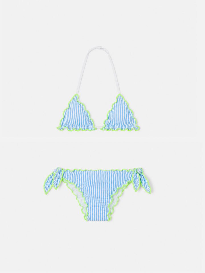 Bikini triangle fille en seersucker à rayures 