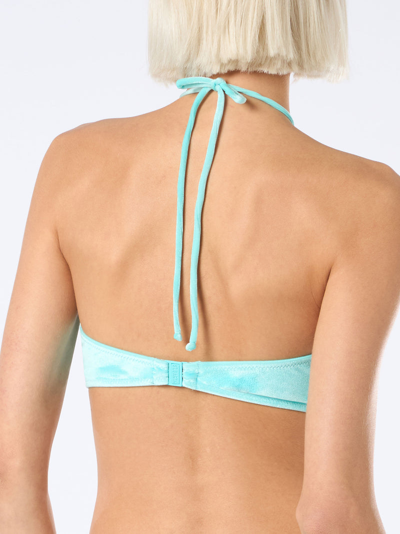 Bikini da donna a fascia in ciniglia verde acqua