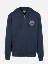Man zipped cotton fleece hoodie Danny with front and back print