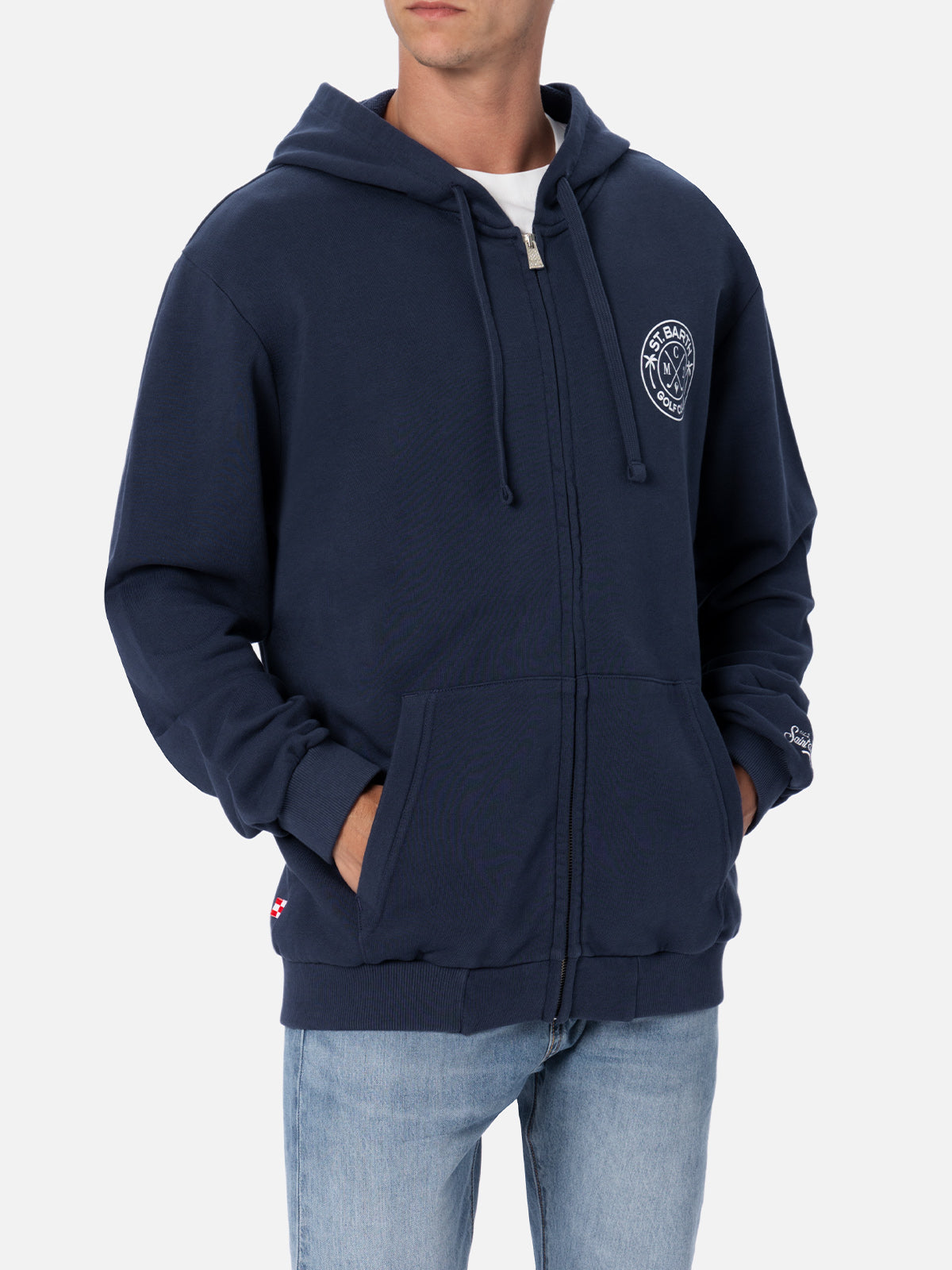 Man zipped cotton fleece hoodie Danny with front and back print - MC2 Saint Barth