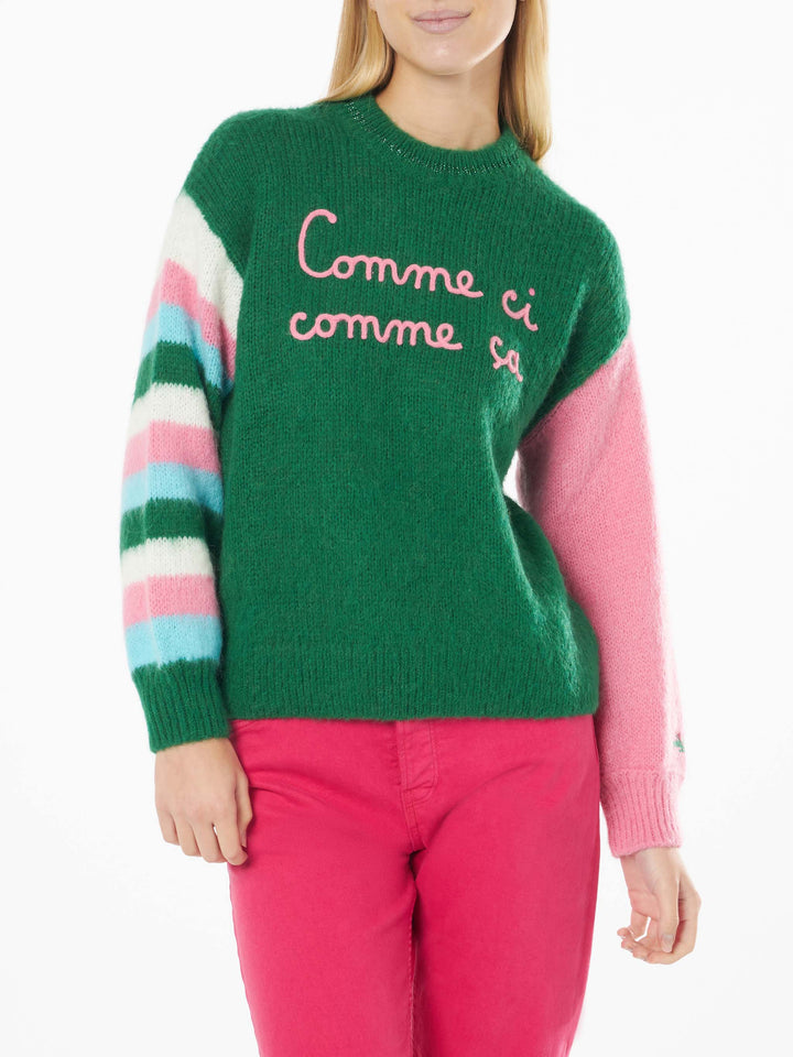 Woman boxy shape soft sweater with Comme ci comme ça embroidery - MC2 Saint Barth