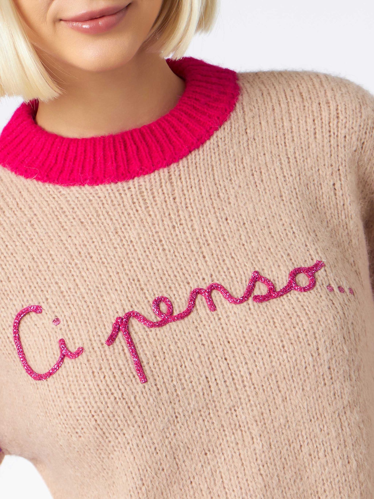 Woman boxy shape soft sweater with Ci penso embroidery - MC2 Saint Barth