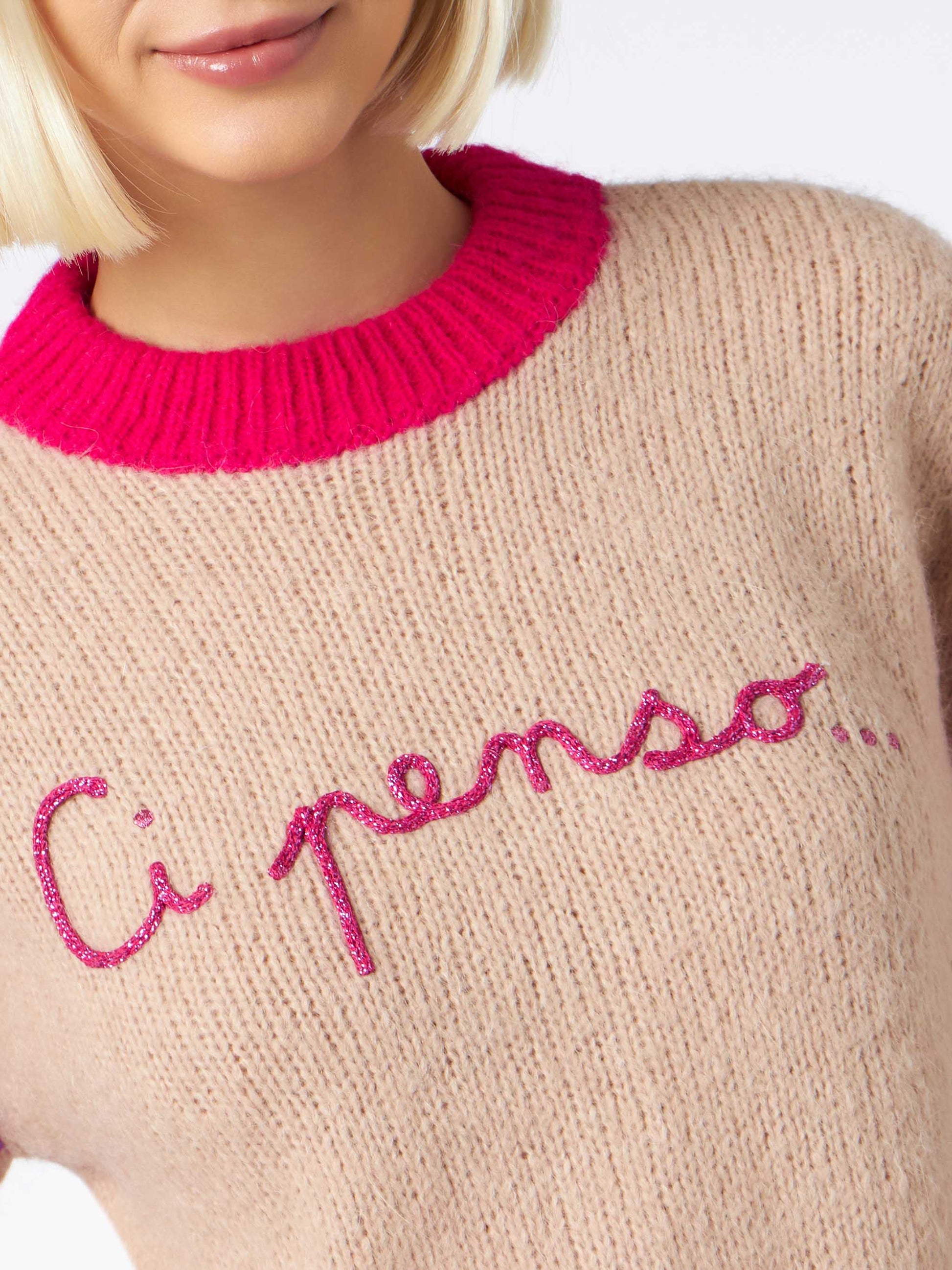 Woman boxy shape soft sweater with Ci penso embroidery - MC2 Saint Barth