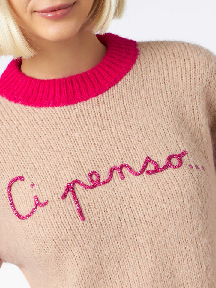 Woman boxy shape soft sweater with Ci penso embroidery - MC2 Saint Barth
