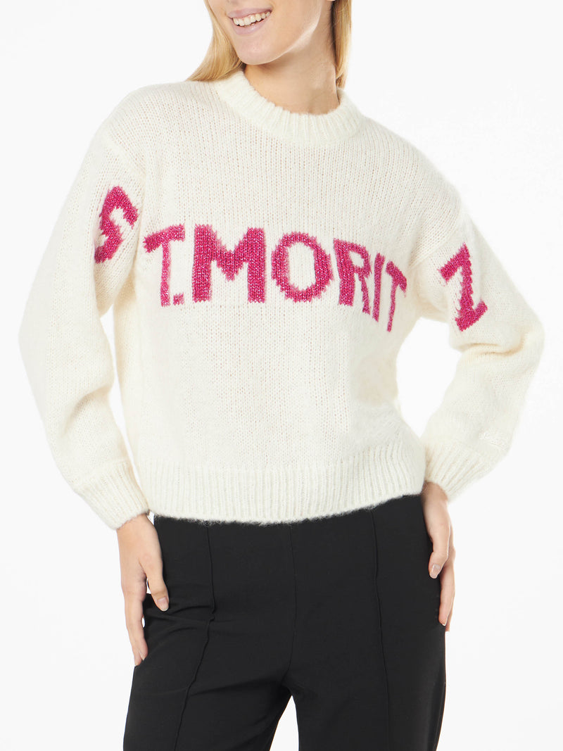 Maglia morbida da donna dalla forma squadrata con stampa jacquard St. Moritz