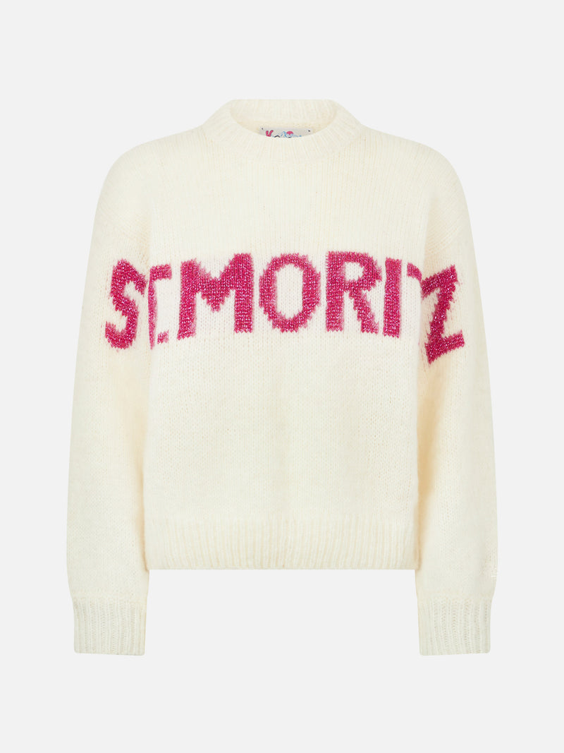 Woman boxy shape soft sweater with St. Moritz jacquard print