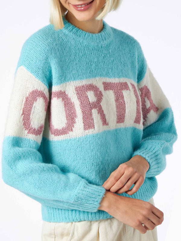 Woman boxy shape soft sweater with Cortina jacquard print