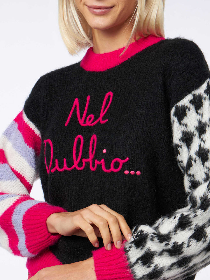 Woman boxy shape soft sweater with Nel dubbio... embroidery - MC2 Saint Barth