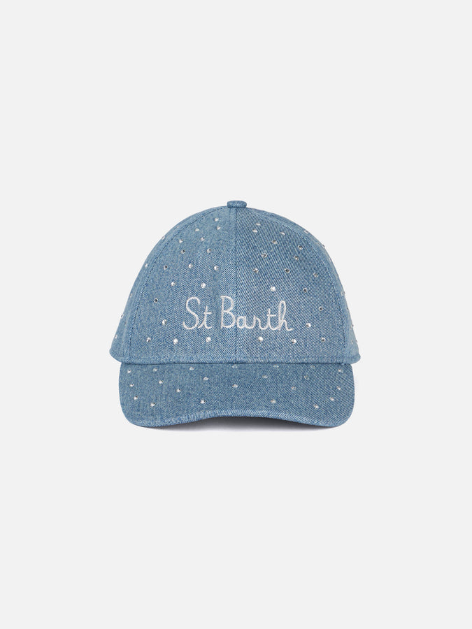 Mc2 Saint Barth Cappellino Davis in denim impreziosito da strass