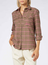 Woman overshirt with pied de poule print