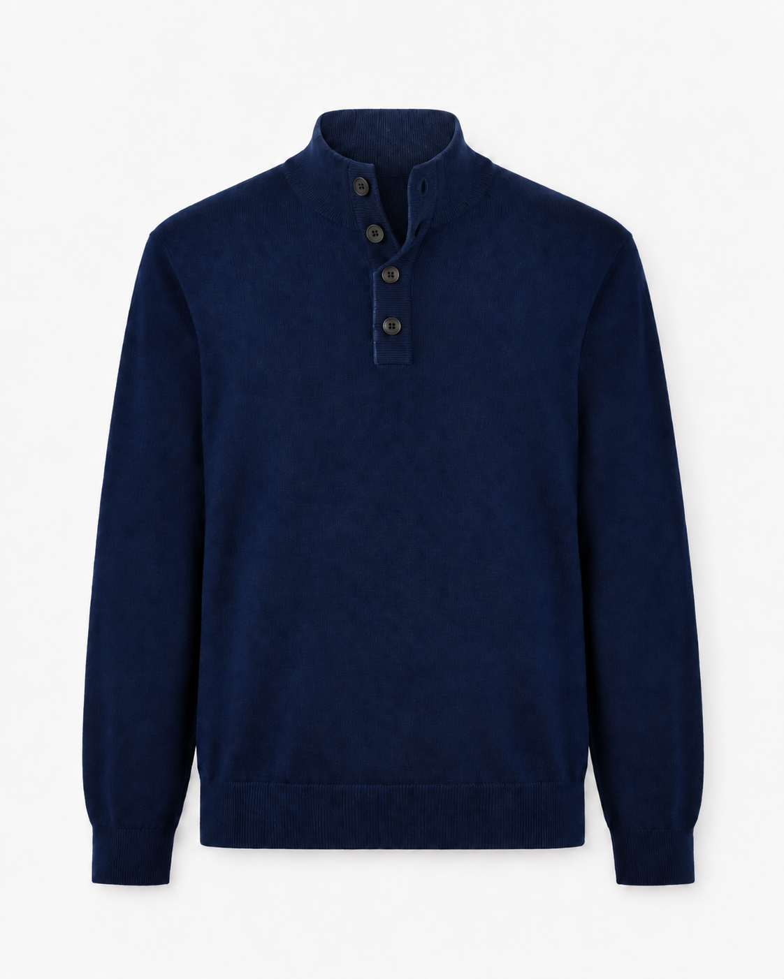 Pullover mit halbem Reißverschluss aus marineblauer Merinowolle und Kaschmir 