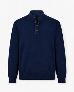 Pullover mit halbem Reißverschluss aus marineblauer Merinowolle und Kaschmir 