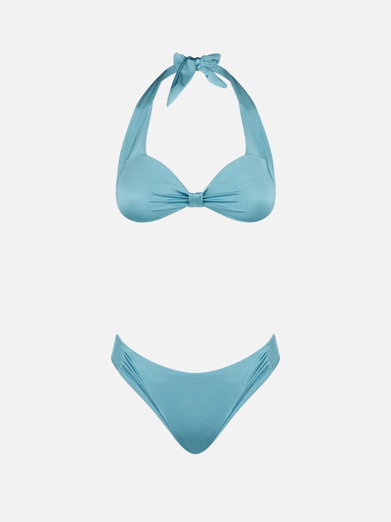 Woman light blue bralette bikini