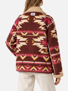 Abrigo reversible de shearling Dorys en beige con motivo étnico 