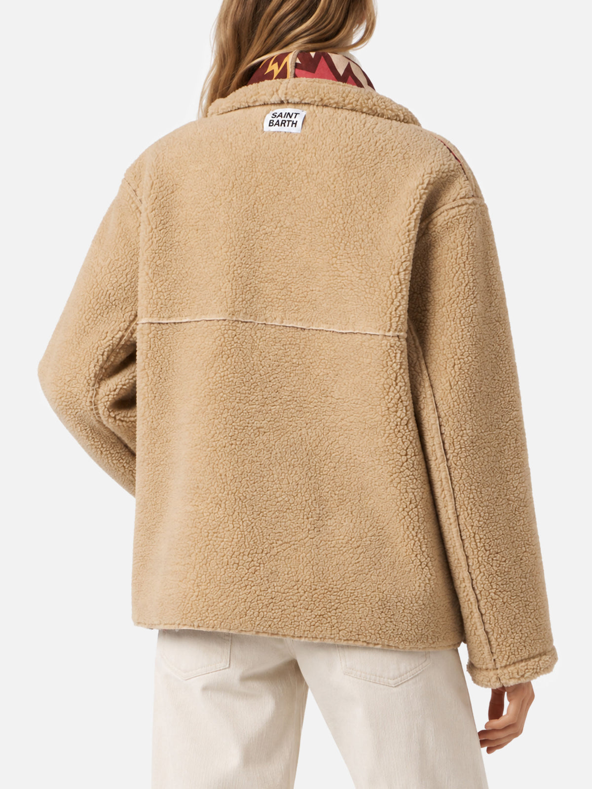 Abrigo reversible de shearling Dorys en beige con motivo étnico 