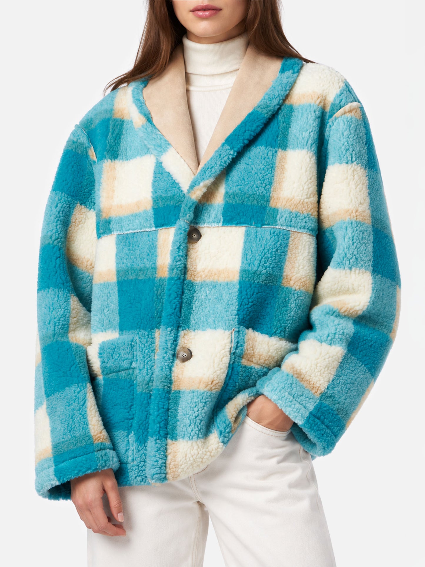Giacca Dorys reversibile effetto shearling con stampa tartan