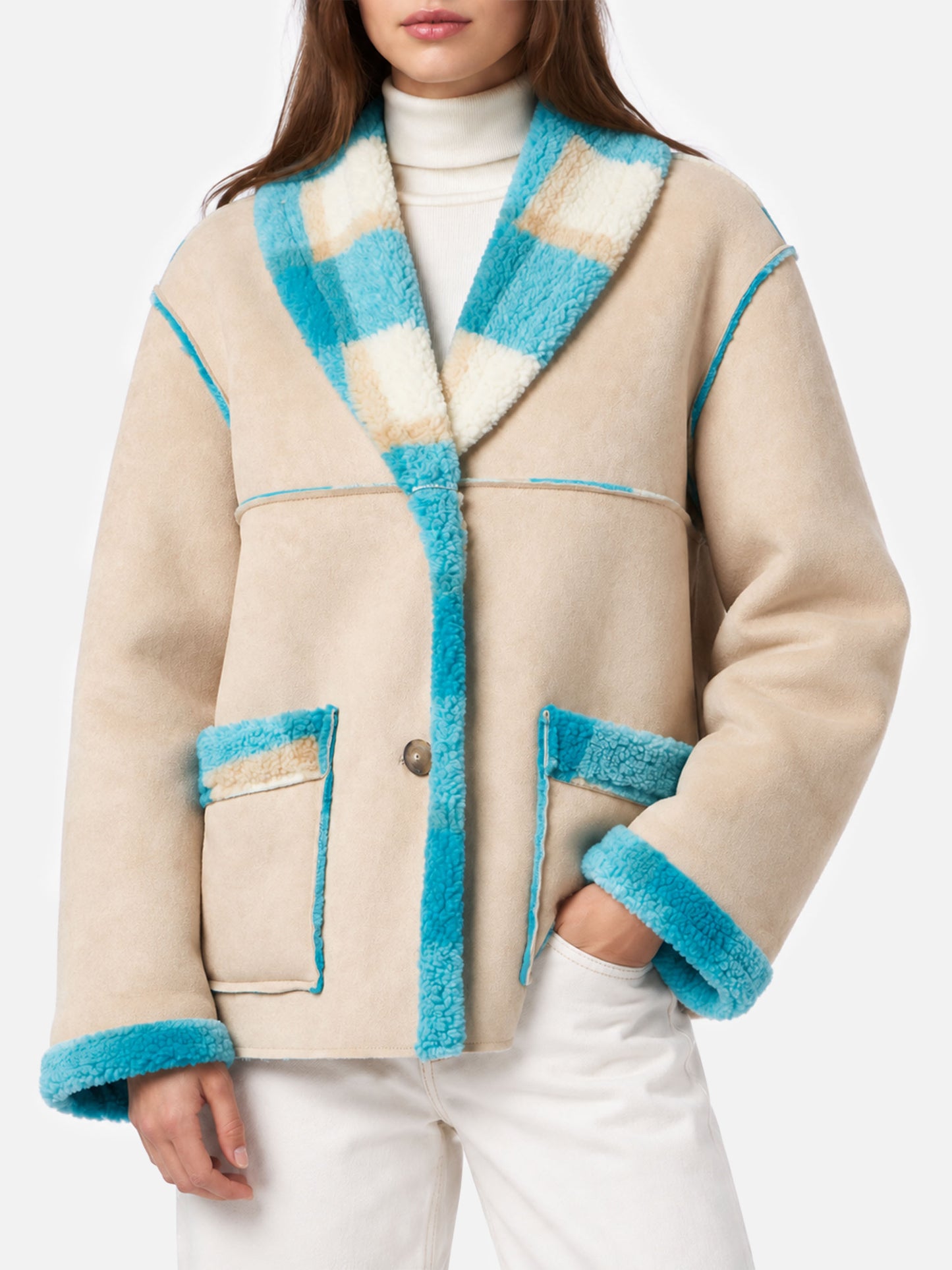 Giacca Dorys reversibile effetto shearling con stampa tartan
