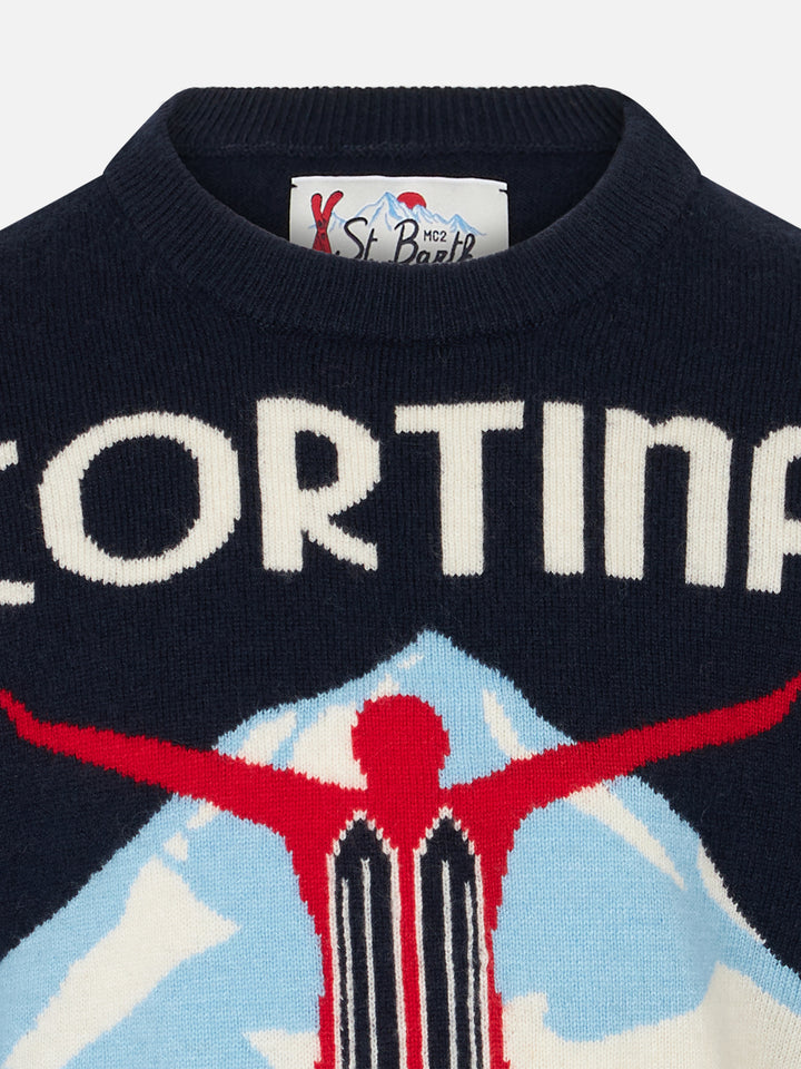 Maglia da bambino girocollo con stampa cartolina Cortina