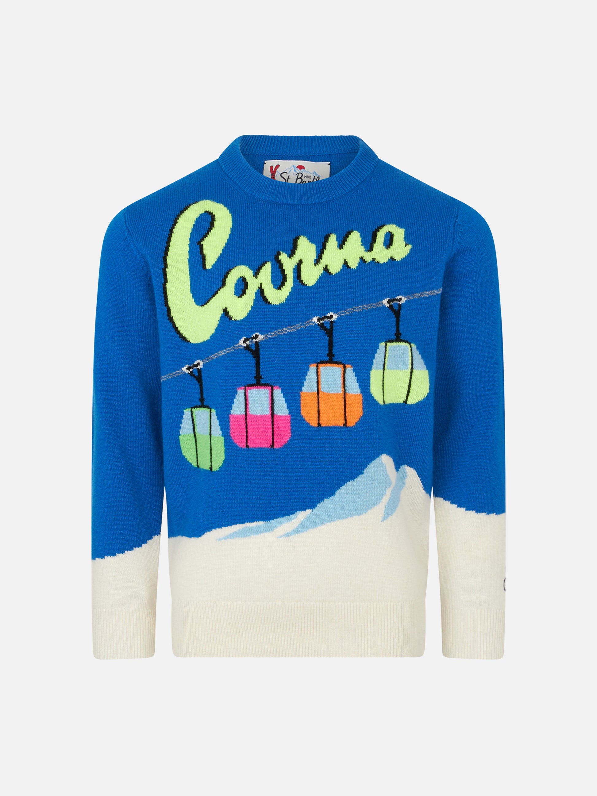 Boy crewneck sweater with Courma cable postcard jacquard - MC2 Saint Barth