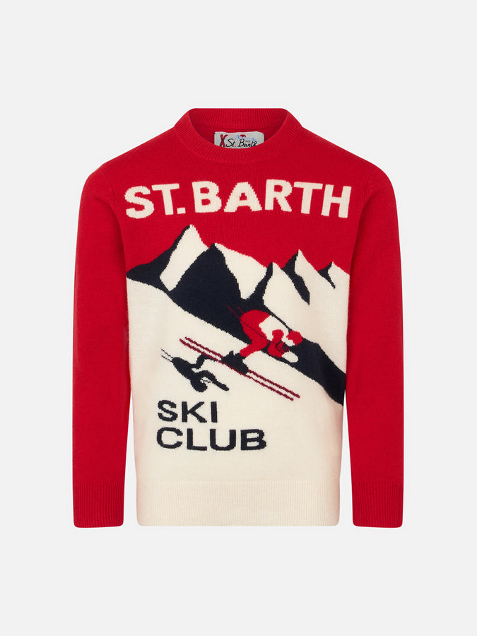 Mc2 Saint Barth Maglia da bambino girocollo con stampa jacquard cartolina St. Barth Ski Club