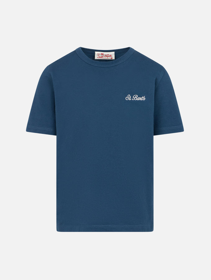 Mc2 Saint Barth T-shirt da bambino Dover in jersey di cotone blu navy con ricamo St. Barth