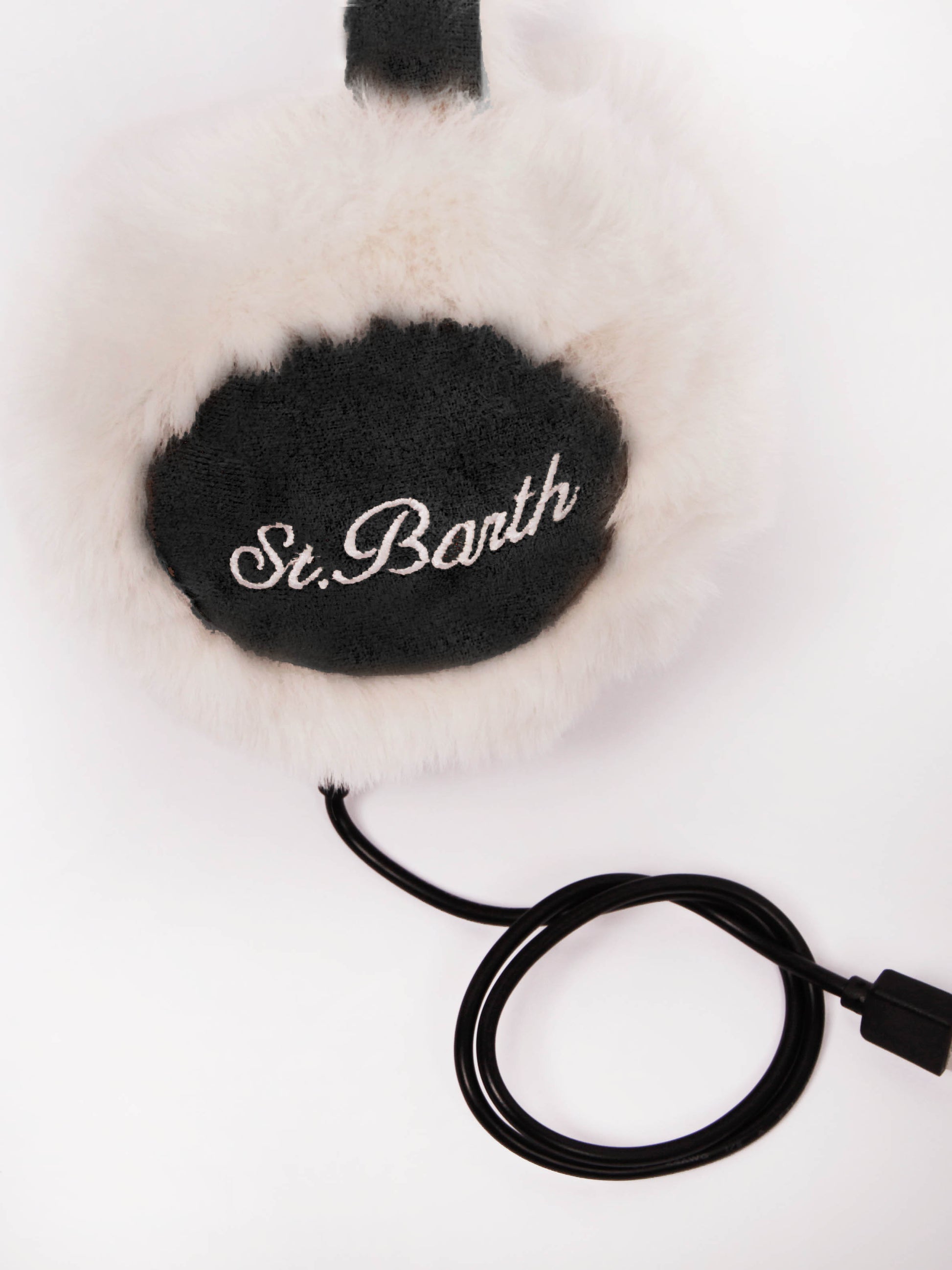 Woman black suede effect earmuffs with furry details and wireless speaker - MC2 Saint Barth