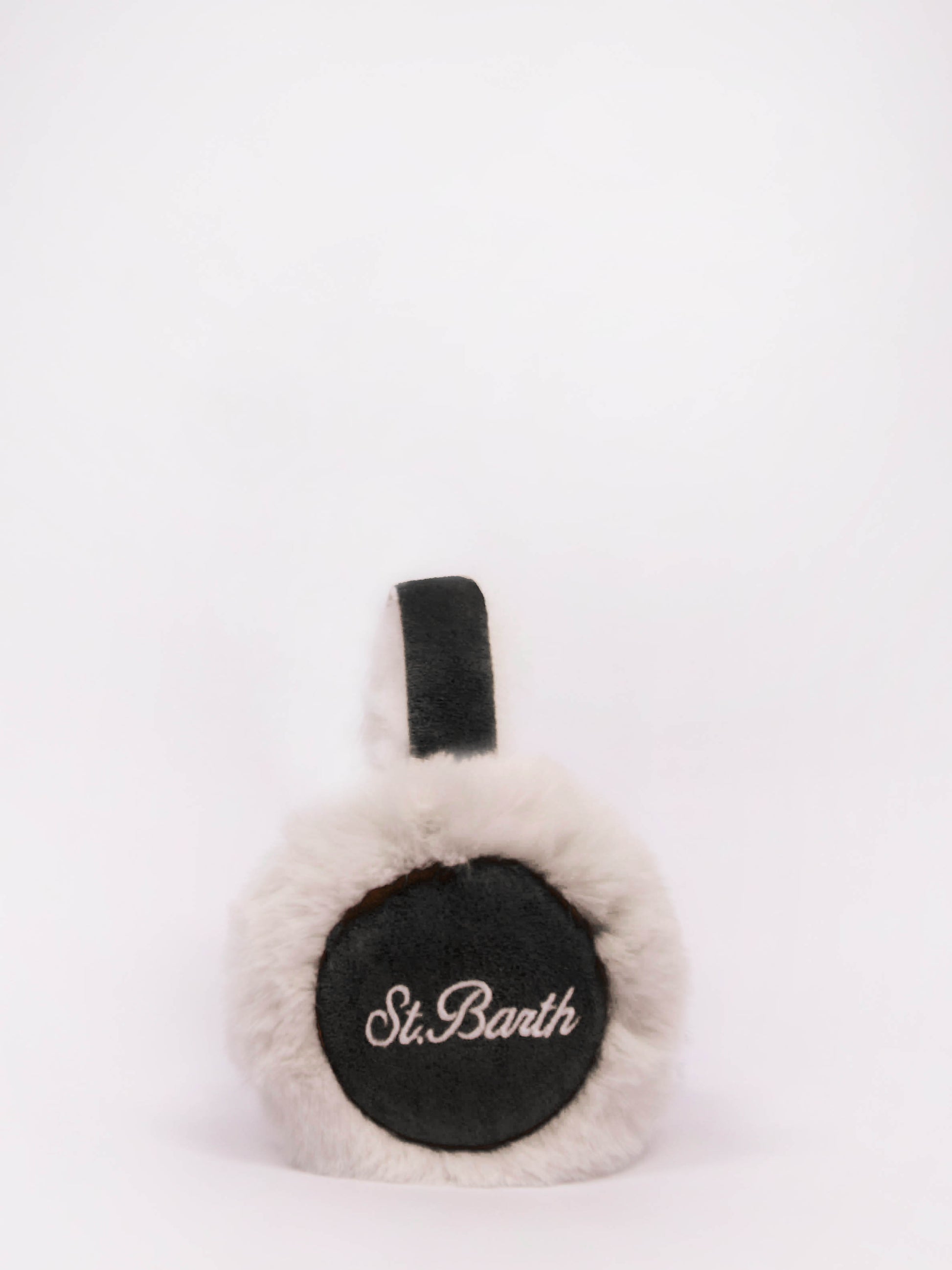 Woman black suede effect earmuffs with furry details and wireless speaker - MC2 Saint Barth