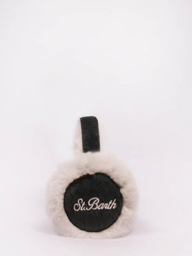 Woman black suede effect earmuffs with furry details and wireless speaker - MC2 Saint Barth