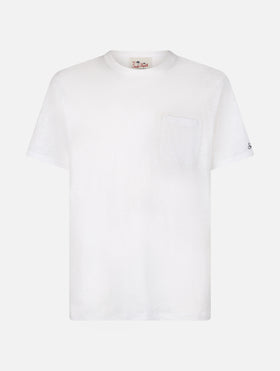Man off-white linen jersey t-shirt Ecstasea with pocket - MC2 Saint Barth