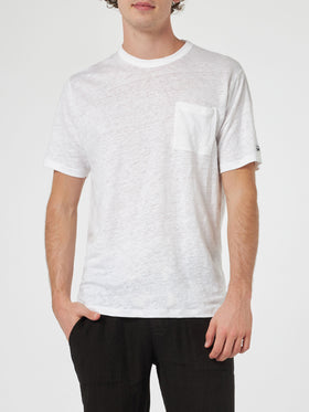 Man off-white linen jersey t-shirt Ecstasea with pocket - MC2 Saint Barth