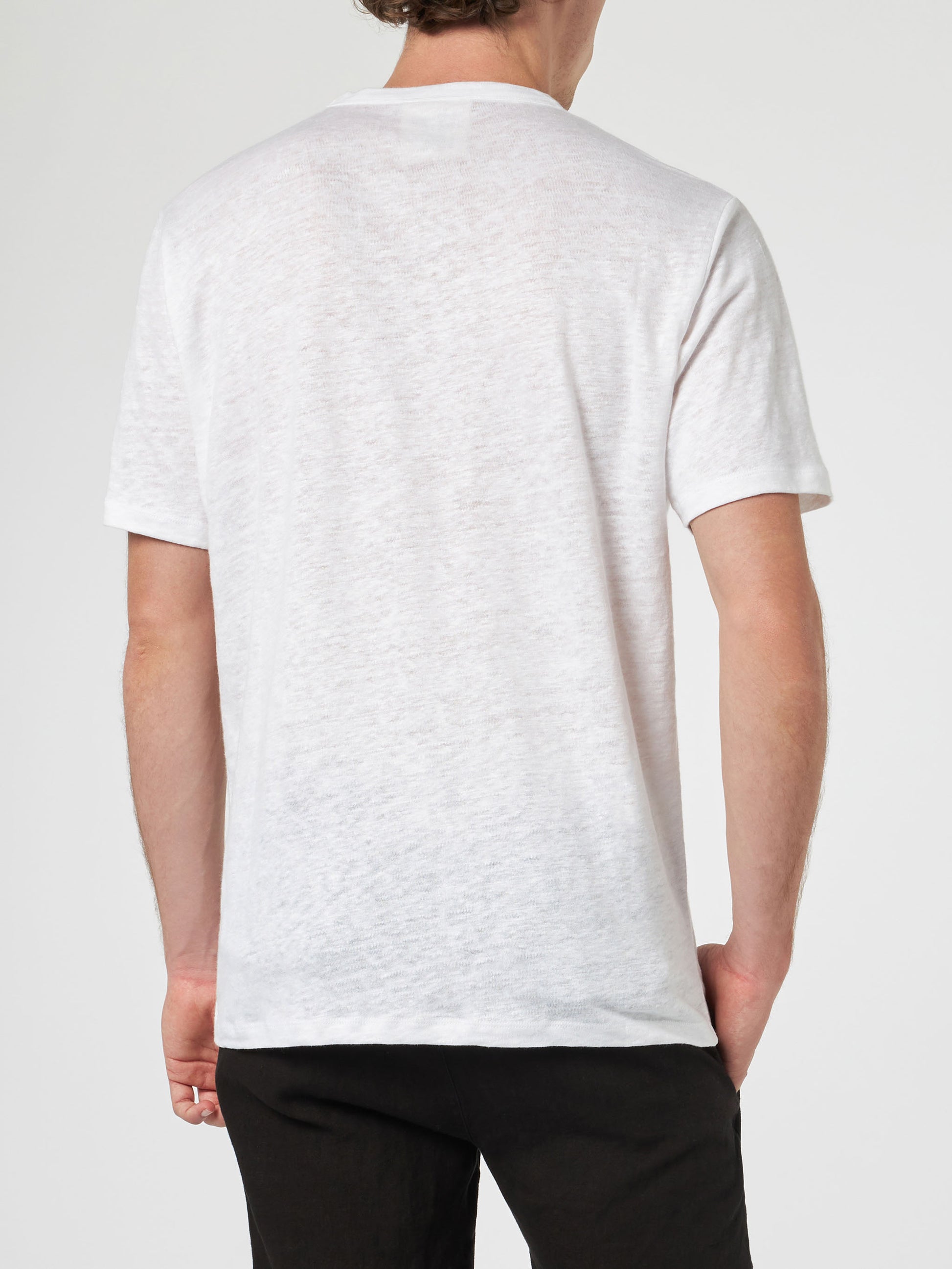 Man off-white linen jersey t-shirt Ecstasea with pocket - MC2 Saint Barth